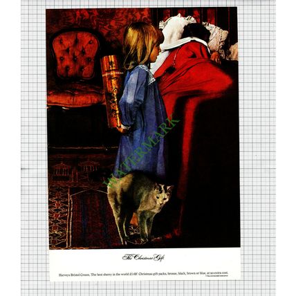 Harvey's Bristol Cream Sherry Girl Cat Christmas Advert - 1972 Print / Cutting