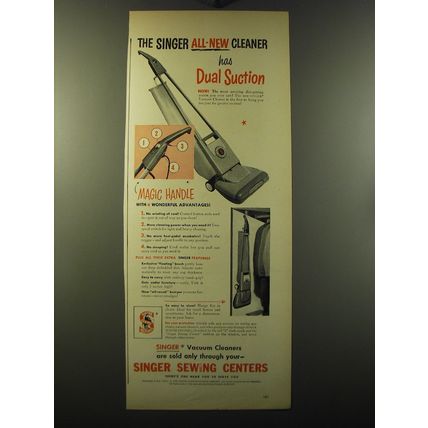 1949 Singer Vacuum Cleaner Ad - The Singer all-new cleaner has dual suction