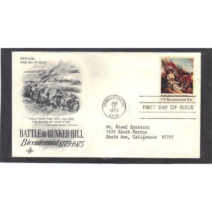 FDC Art Craft 1564 10c Bunker Hill (Cachet-Typed/A) CV41820