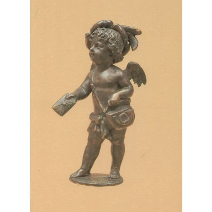 1900 German Child Old Postman Porcelain China Statue Rare Postcard