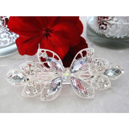 Flower shaped crystal hair barrette clip bridal clip bridal barrette