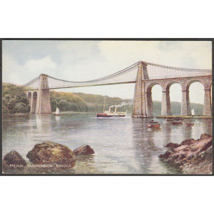 Menai Suspension Bridge, Anglesey, 1934 - Valentine's Postcard