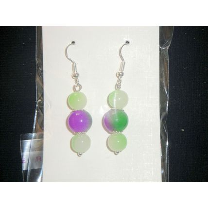 Attractive blended green purple and green crystal glass short drop earrings