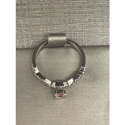 Cross Cross Accented Band W/Square Pink Center- Bomb Party -Rhodium Pl Band Sz10