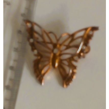 Vintage Brooch Butterfly Filigree Open Wing with White Crystal Highlights