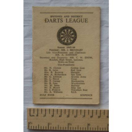 1965-66 Ipstones & District Darts League Rule Book & Fixtures list