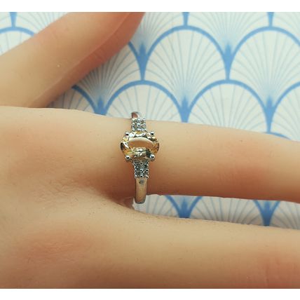 Natural Champagne Topaz and White Topaz 925 Sterling Silver Ring with Box