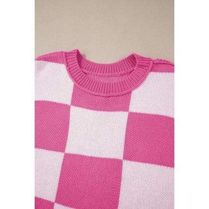 Rose Stripe Checkered Bishop Sleeve Sweater