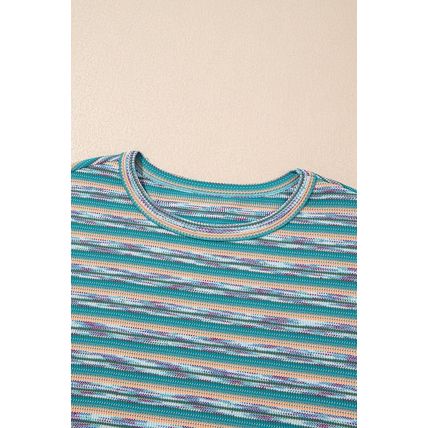 Multicolour Striped Wide Sleeve Loose T Shirt