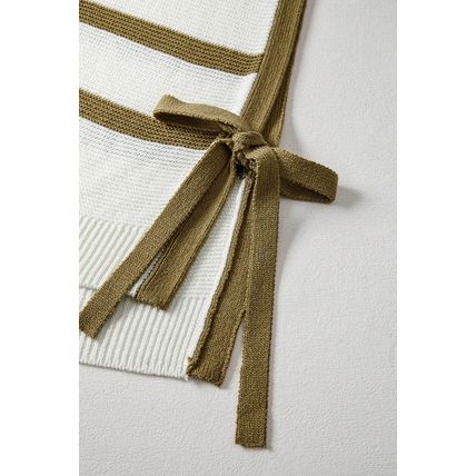 Khaki Stripe Tie Open Side Sweater Knitted Top