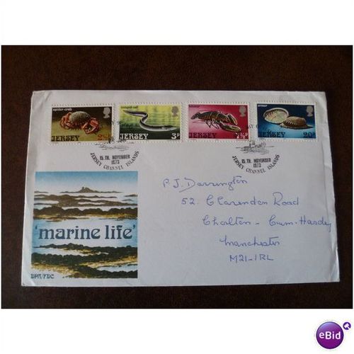 Jersey 1973 Marine Life 3 fine used stamps spider crab conger eel lobster