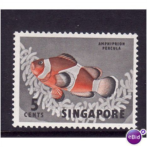 SINGAPORE 1962 5c ORANGE CLOWN FISH SG 66 U/M MINT