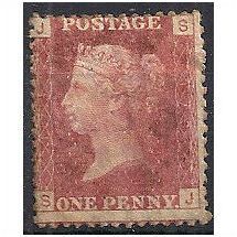 1858 SG43 1d Red Plate 173 Mounted Mint Used Check Letters "SJ".