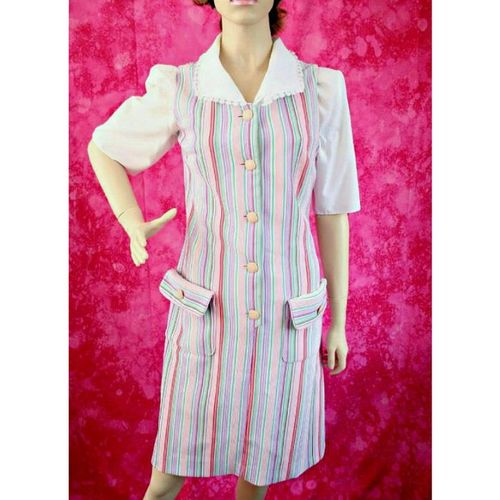 Vintage 1960 Womens Red Purple Jade Pink White Striped Pinafore Dress Size 12 uk