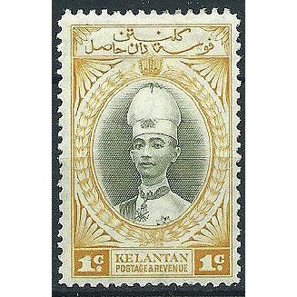 Kelantan 1937 SG40 1c Grey-Olive & Yellow Mounted Mint ..