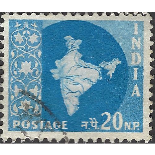 INDIA, Map of India, light blue 1958, 20NP, #3
