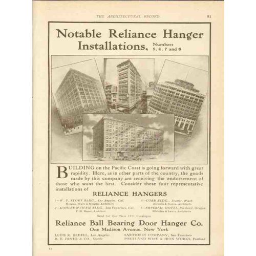 reliance ball bearing door hanger co 1911 notable installs vintage ad