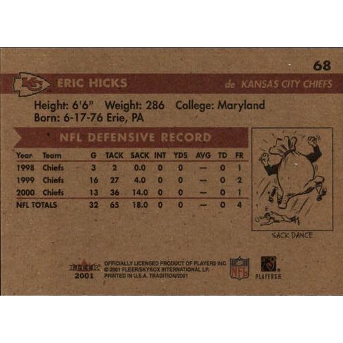 2001 Fleer Tradition Football Eric Hicks #68