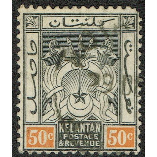 Kelantan 1911 50c Black and Orange wmk MCrown CA SG8 GU