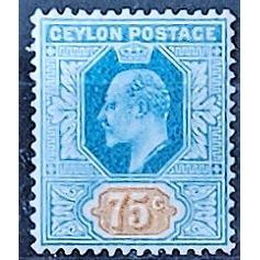 Ceylon 1905 SG286 75c Dull Blue & Orange Mounted Mint ..