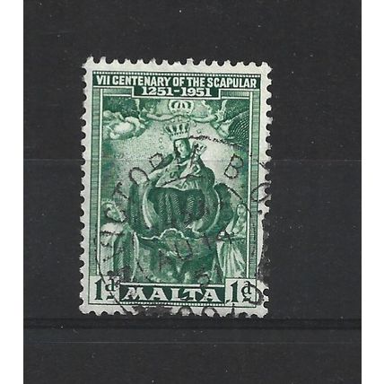 Malta.SG258 1d Our Lady of Mount Carmel (Green).Fine Used.Apr25a