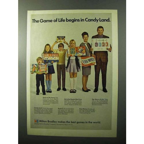 1970 Milton Bradley Game Ad - Candy Land, Rack-O, Life