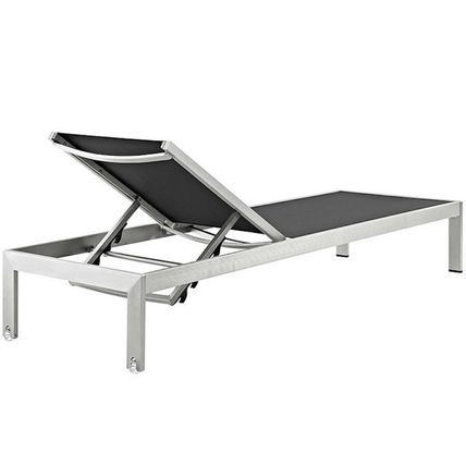 4 Outdoor Lounge Sun Chairs Black, White, Gray Textiline Mesh Brushed Aluminum