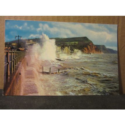ROUGH SEAS AT SIDMOUTH, DEVON used postcard 1970 pm =