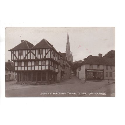 REAL PHOTOGRAPHIC POSTCARD OF GUILD HALL & CHURCH THAXTED ESSEX (3457)