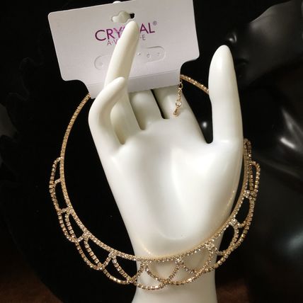 Interwoven Scalloped Rhinestone Bib Necklace - Gold #359 USA Seller