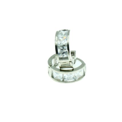 New Real Solid 14K White Gold Square Stones Small Huggies Hoop Earrings 9.7 mm