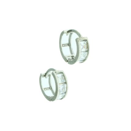 New Real Solid 14K White Gold Square Stones Small Huggies Hoop Earrings 9.7 mm