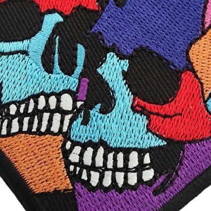 Skull Heart Iron On Patch Sew Badge Embroidered Patches Twin Skulls Bright P648