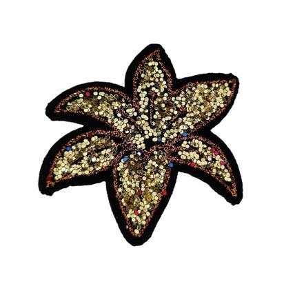 Iron On Flower Patch Sew Patches Sequin Glitter Lilly Gold Gold 7cm x 6cm P214