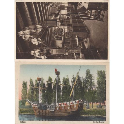 Lubeck Cogge Ship Interior 2x Antique German Postcard s