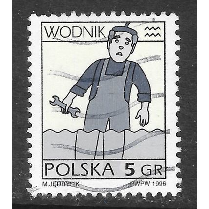 POLAND 1996 ZODIAC SIGN AQUARIUS WODNIK PLUMBER WORKER WATERMAN USED