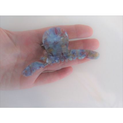 Blue and mixed color marbled design hair claw clip for fine, thin hair