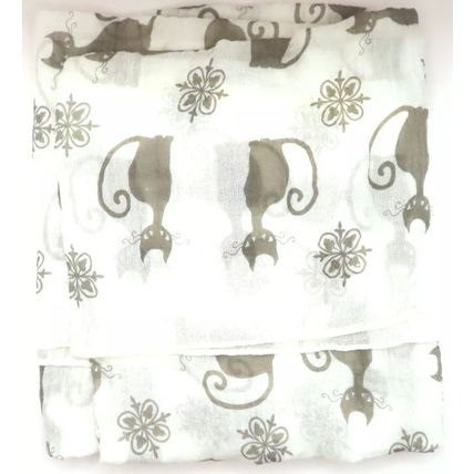 Womens Black Cat Scarf Thin Off White 192 cm x 72 cm Comes Boxed Gift Accessory