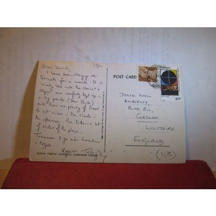 BUDHA TEMPLE, SARNATH, VARANASI, INDIA. used postcard 1982 stamp =