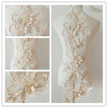 Embroidered Lace Beaded Applique Diamante Floral Patch Trim Sew On DIY Wedding