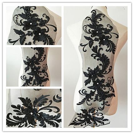 Embroidered Lace Beaded Applique Diamante Floral Patch Trim Sew On DIY Wedding