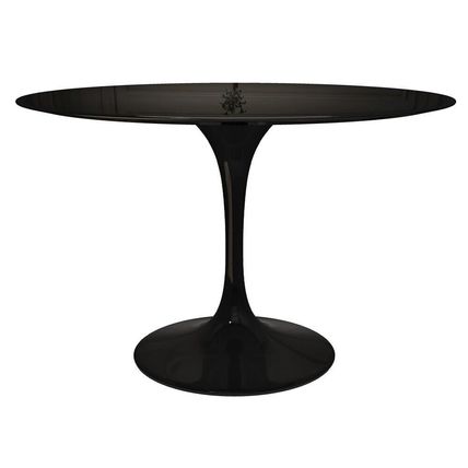 48" Tulip Style Dining Table Black Round Fiberglass Top - Cast Aluminum Base
