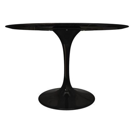 48" Tulip Style Dining Table Black Round Fiberglass Top - Cast Aluminum Base