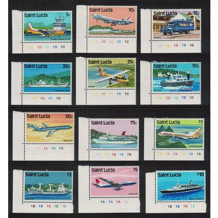 St. Lucia Transport Aircraft Ships Cars 12v Corners 1980 MNH SG#537-548