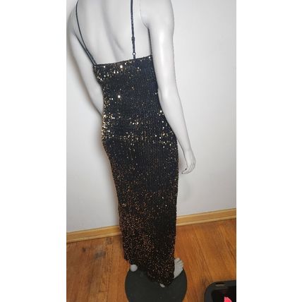 Long Black Sequin Dress With Leg Opening On One Side Women's Size Small Sexy