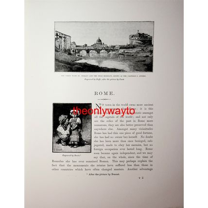 Tiber, Castello S Angelo & Girl, Rome, Italy, Book Illustration (Print), 1892
