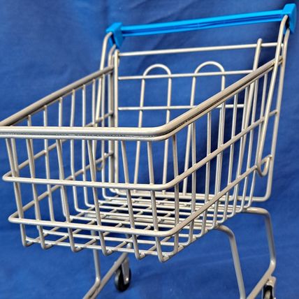 Min/Small METAL SHOPPING CART Rolling Wheels Toy Doll Decor Display 10" Basket
