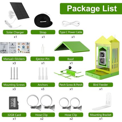 Birdsnap® APS - Metal Bird Feeder with Camera Solar Panel 32GB Card, AI Identify