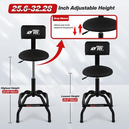 Shop Stool with Backrest, Mechanic Garage Stool for Workshop, Adjustable Stool C