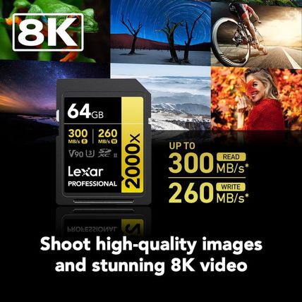 Lexar 64GB Professional 2000X SD Card, UHS-II, C10, U3, V90, Full HD, 8K, up to